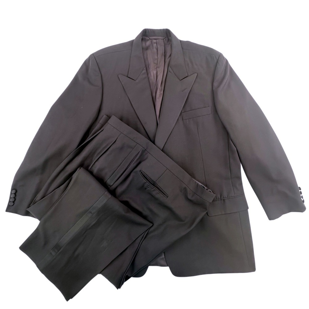 Hickey Freeman Mens 50L Tuxedo Suit‎ 48 x 30 Pants Black Peak Lapel Wool Formal